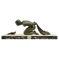 French Art Deco Young Girl & Partridge Sculpture, 1920s