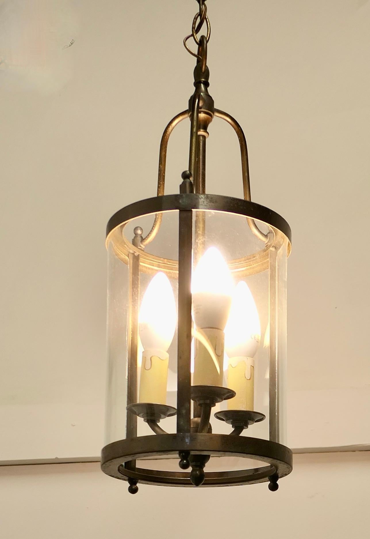 French Art DecoBrass and Glass Lantern Hall Light    In Good Condition In Chillerton, Isle of Wight