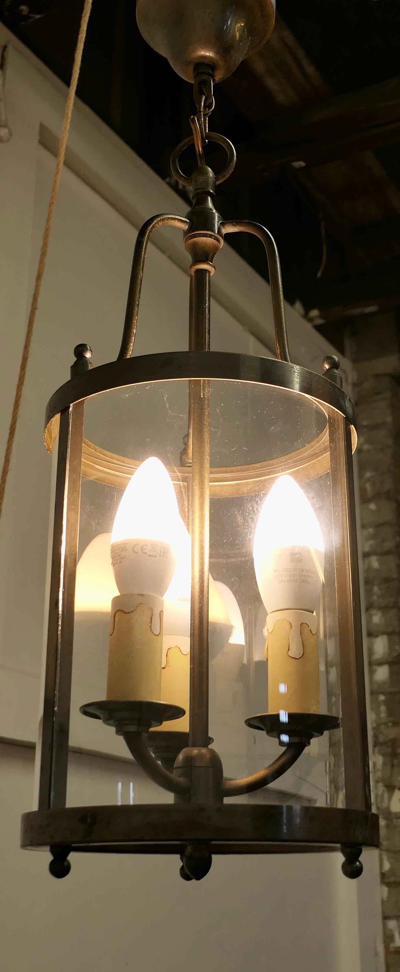 Early 20th Century French Art DecoBrass and Glass Lantern Hall Light   