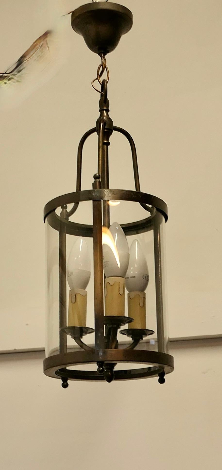 French Art DecoBrass and Glass Lantern Hall Light    1