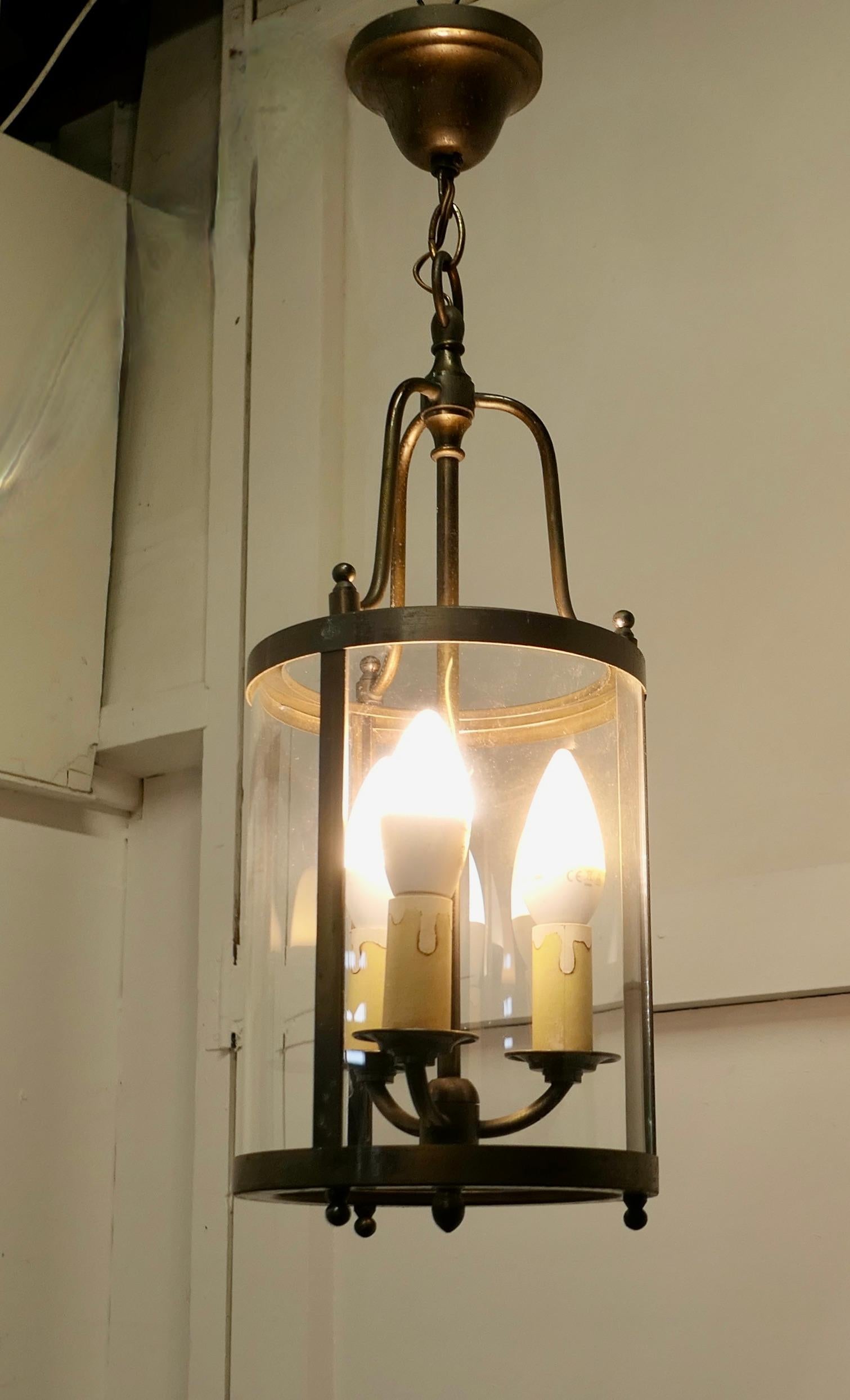 French Art DecoBrass and Glass Lantern Hall Light    2