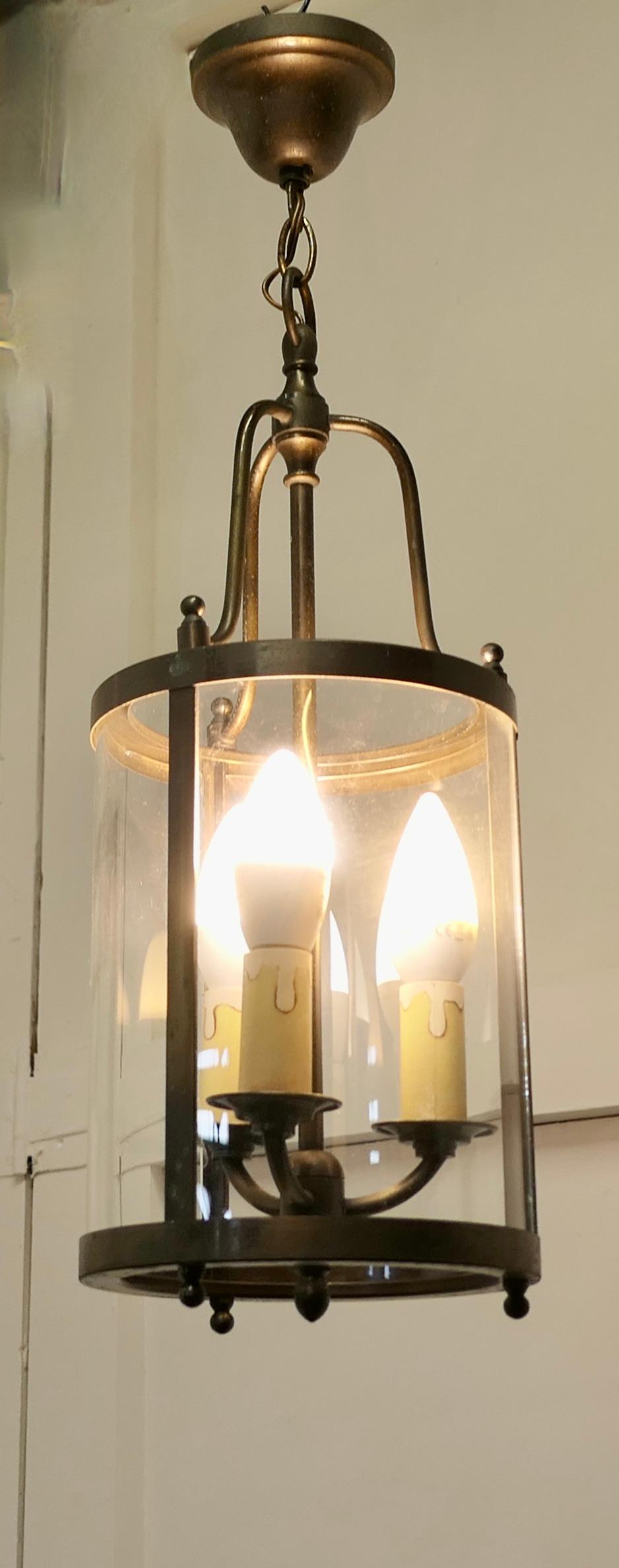 French Art DecoBrass and Glass Lantern Hall Light    3