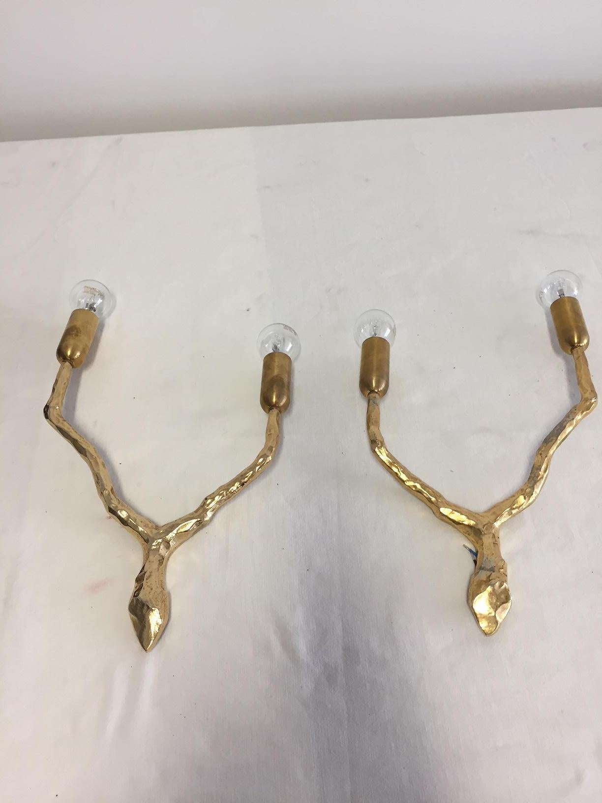Bronze French Art Decorative Wall Sconces Two Arms by Maison Arlus For Sale
