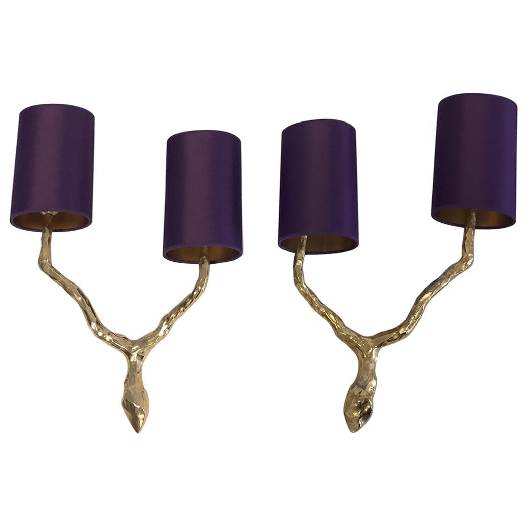 French Art Decorative Wall Sconces Two Arms by Maison Arlus For Sale