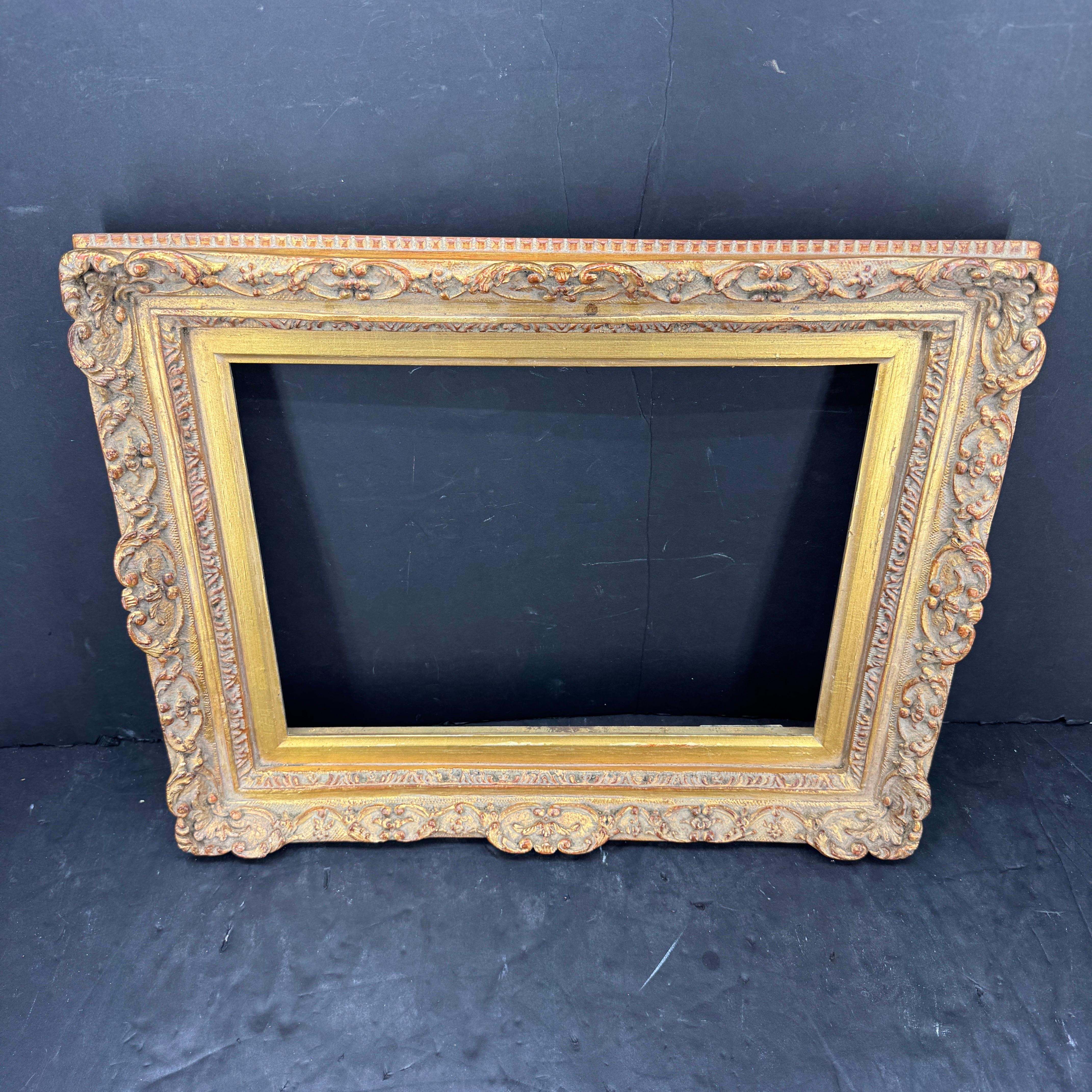 Hand-Carved French Art Frame In the Style of Rococo Rectangular Gold Gilded