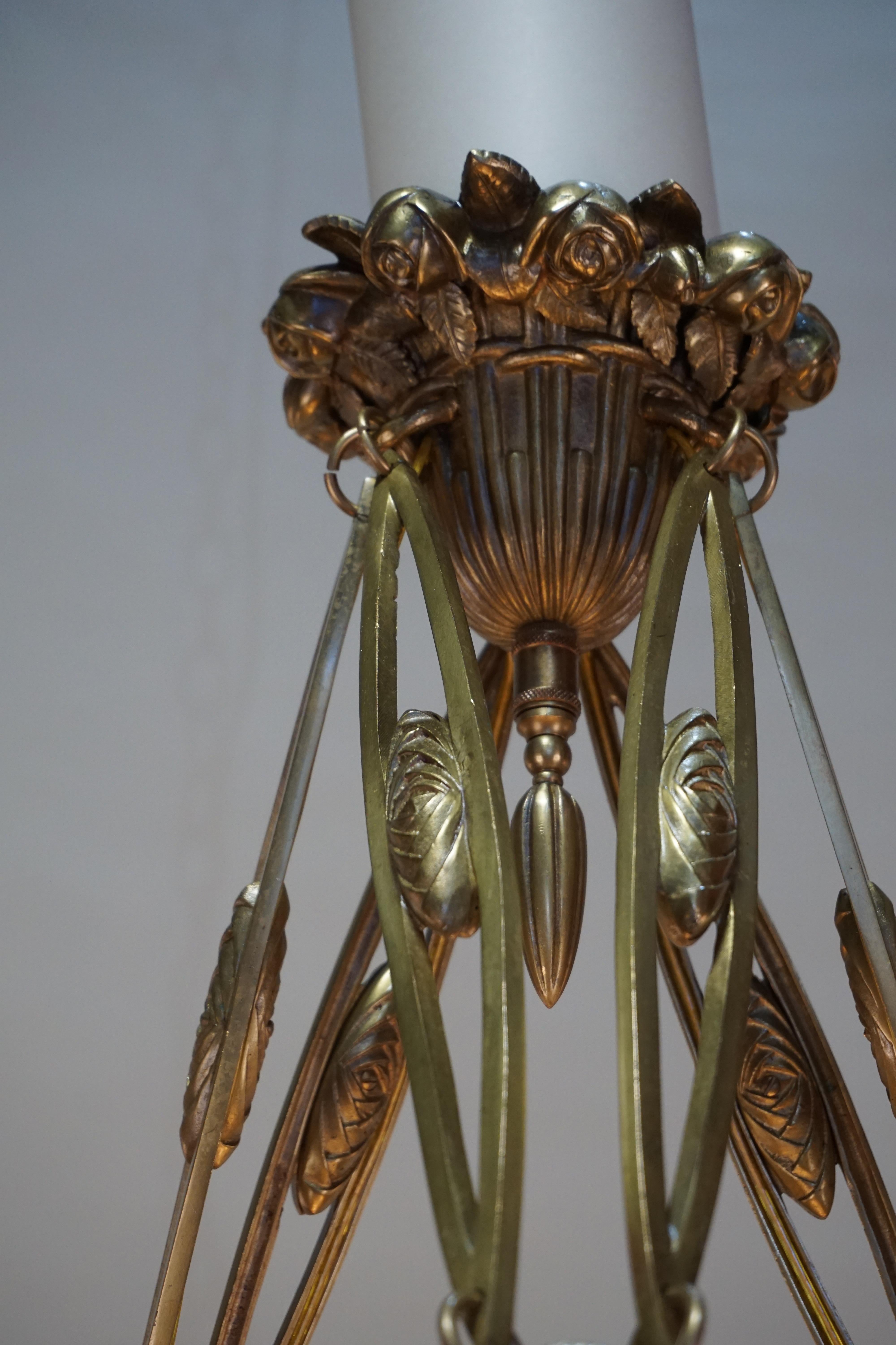 French Art Glass and Bronze Chandelier by Charles Schneider 1