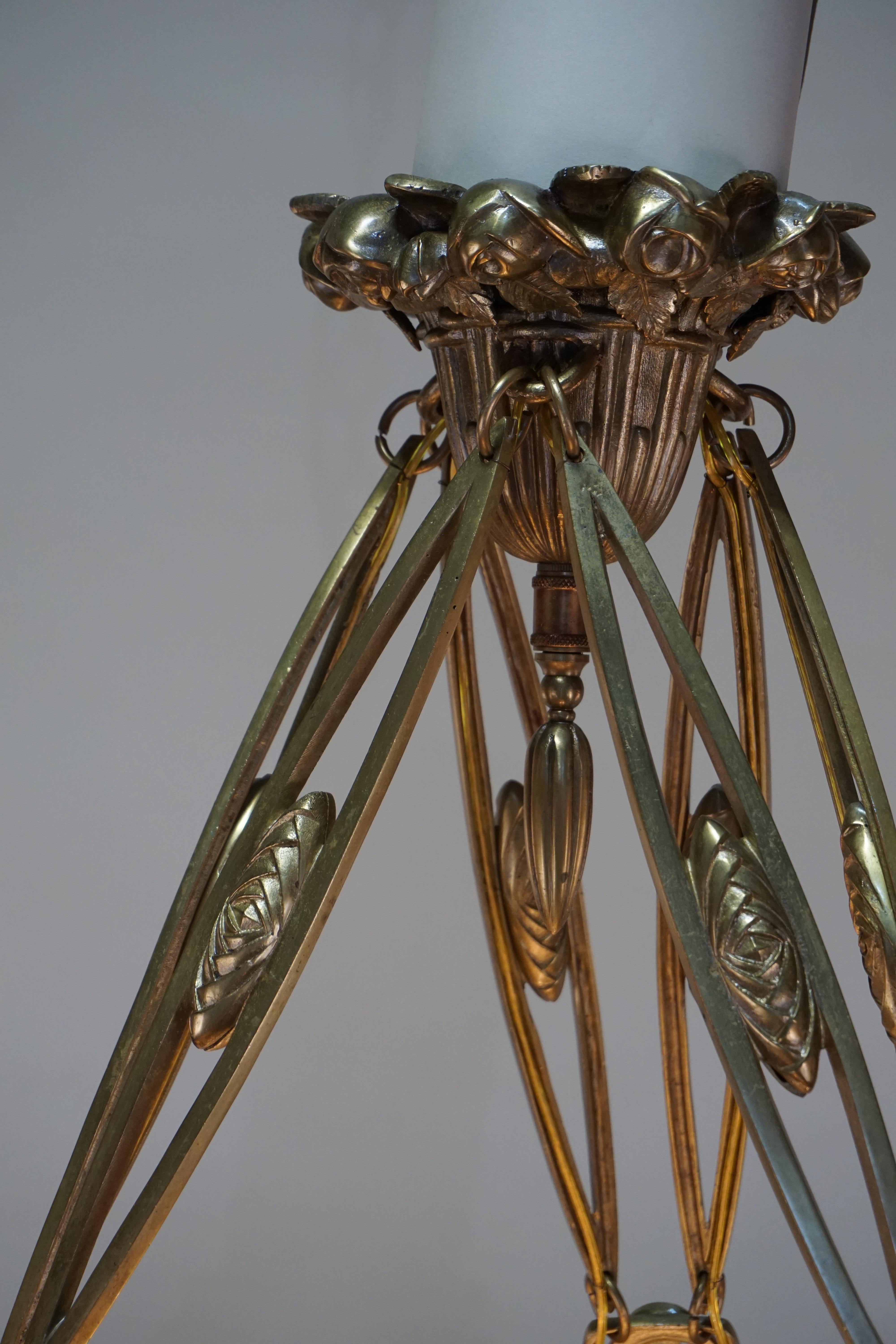 French Art Glass and Bronze Chandelier by Charles Schneider 5