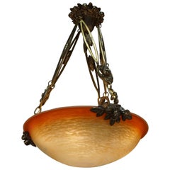 French Art Glass and Bronze Chandelier by Charles Schneider