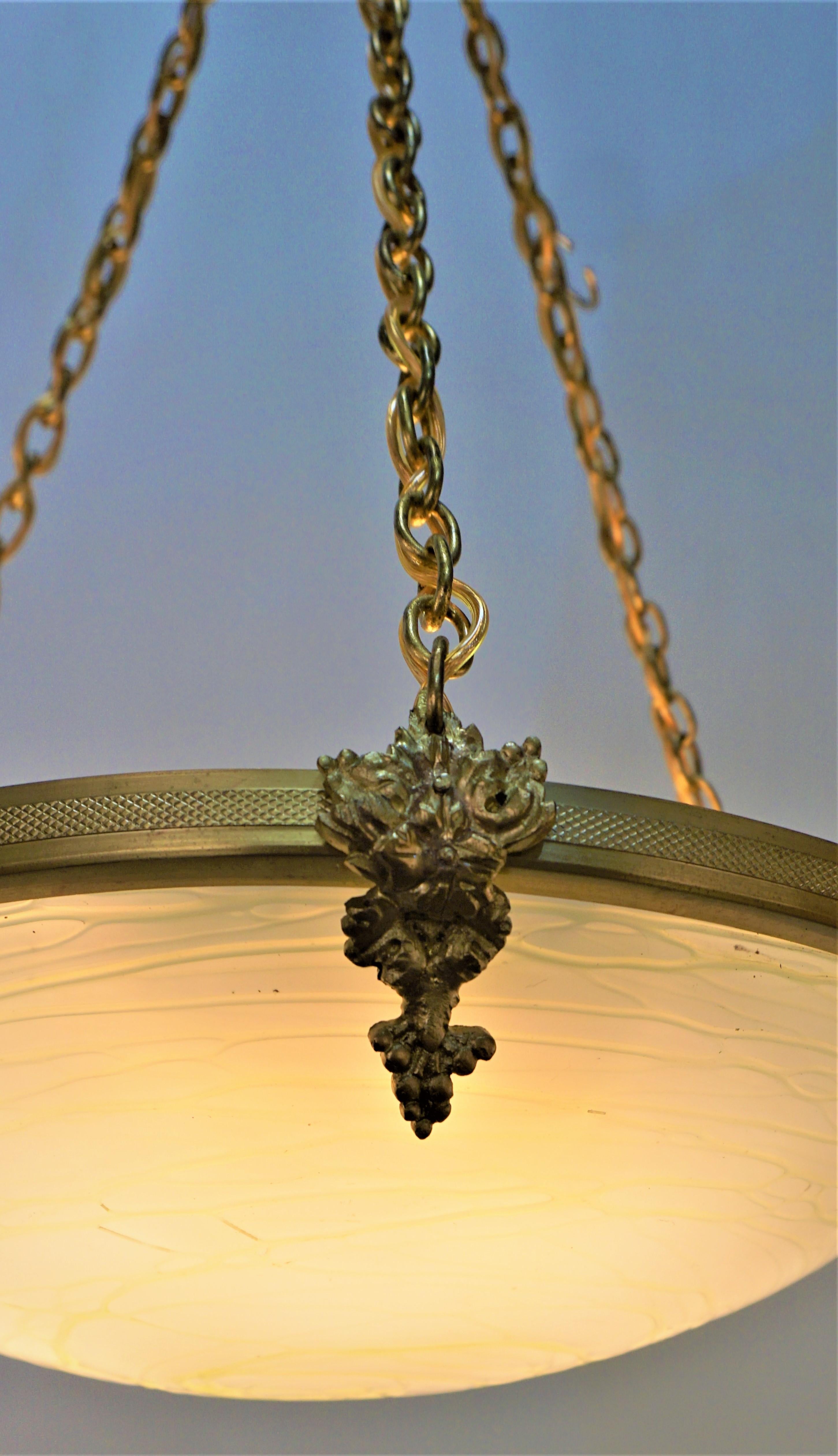French Art Glass and Broze Chandelier In Good Condition In Fairfax, VA