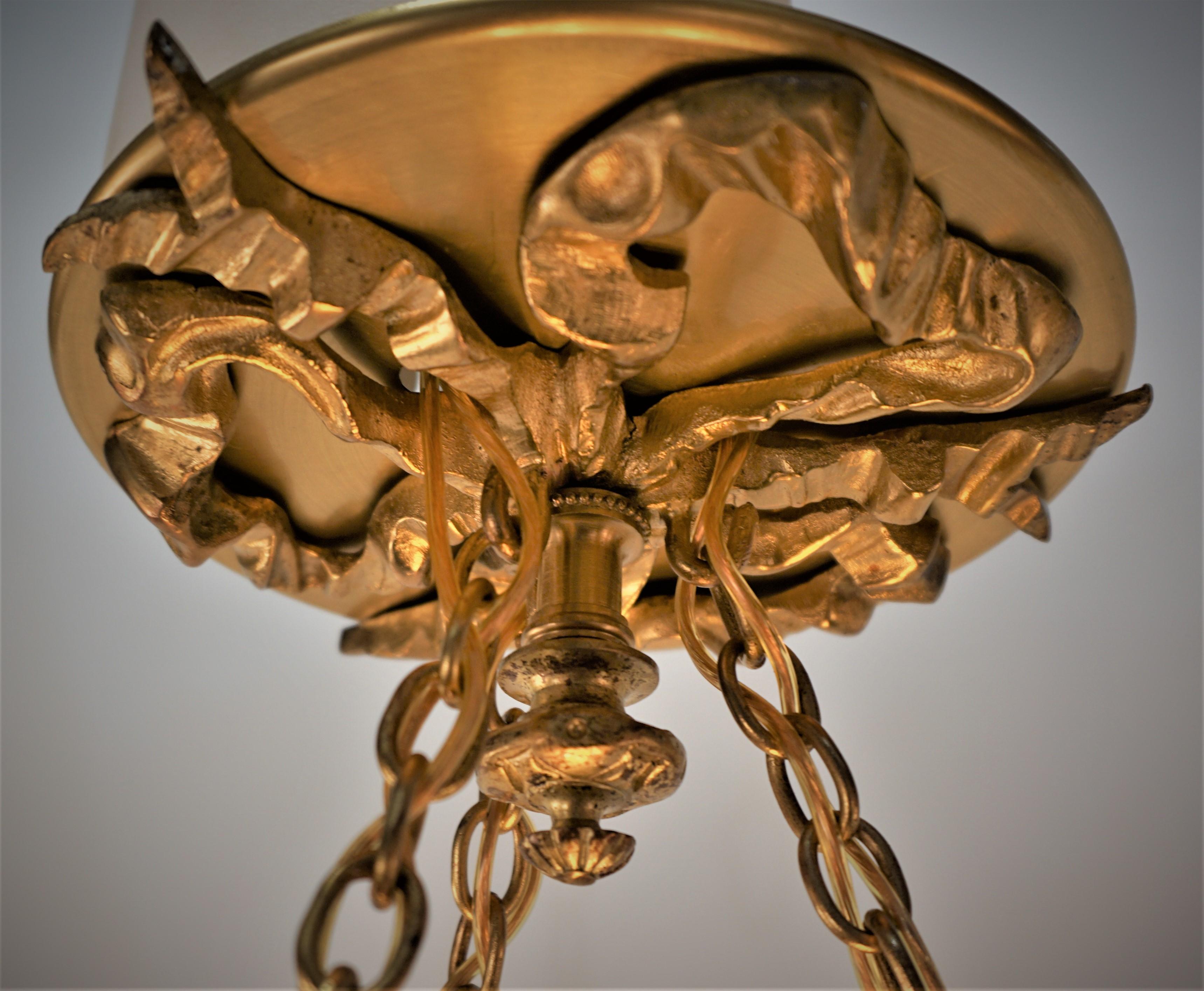 Early 20th Century French Art Glass and Broze Chandelier