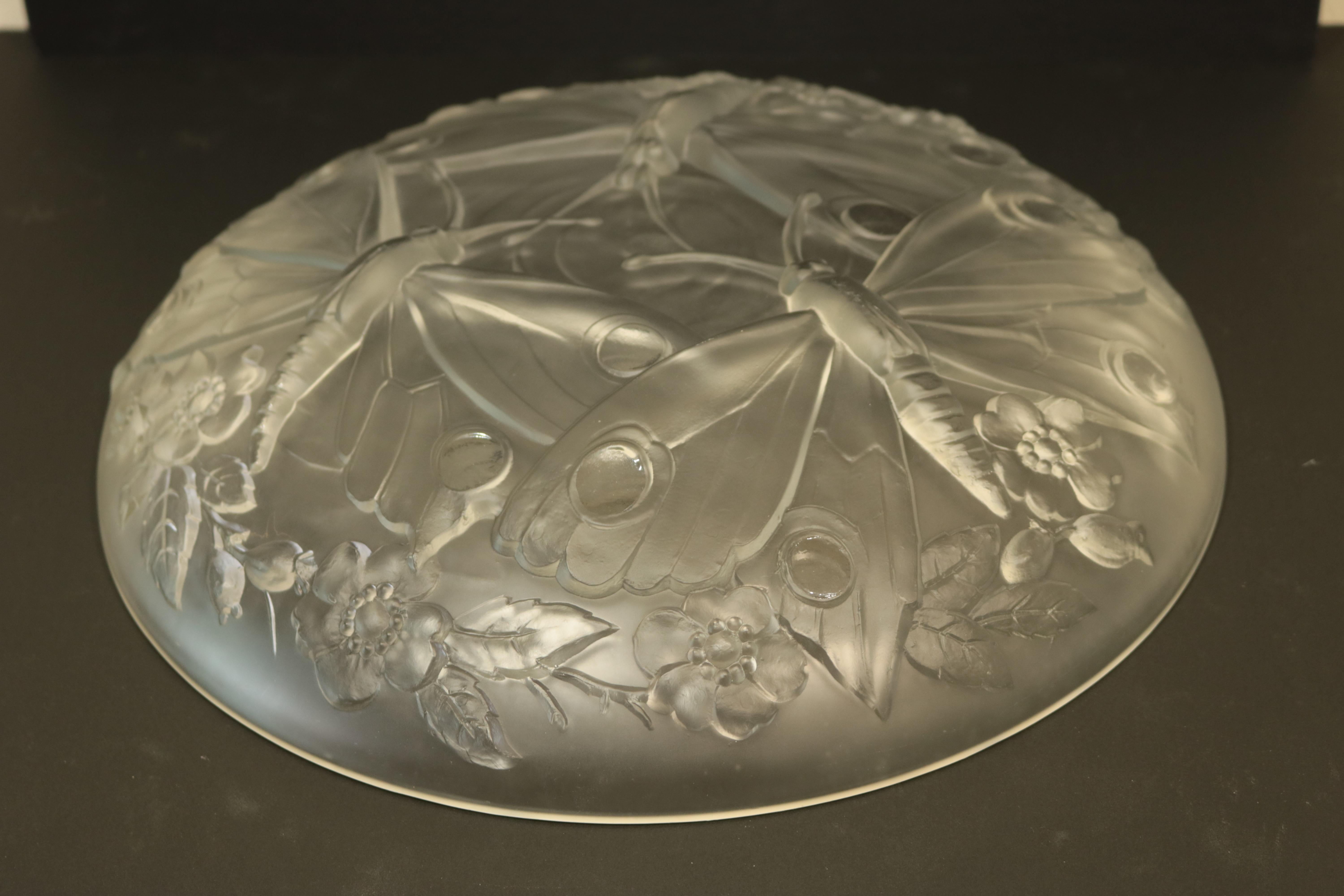 Art Nouveau French Verlys Art Glass Butterfly Bowl, 1900s- Lalique Style For Sale