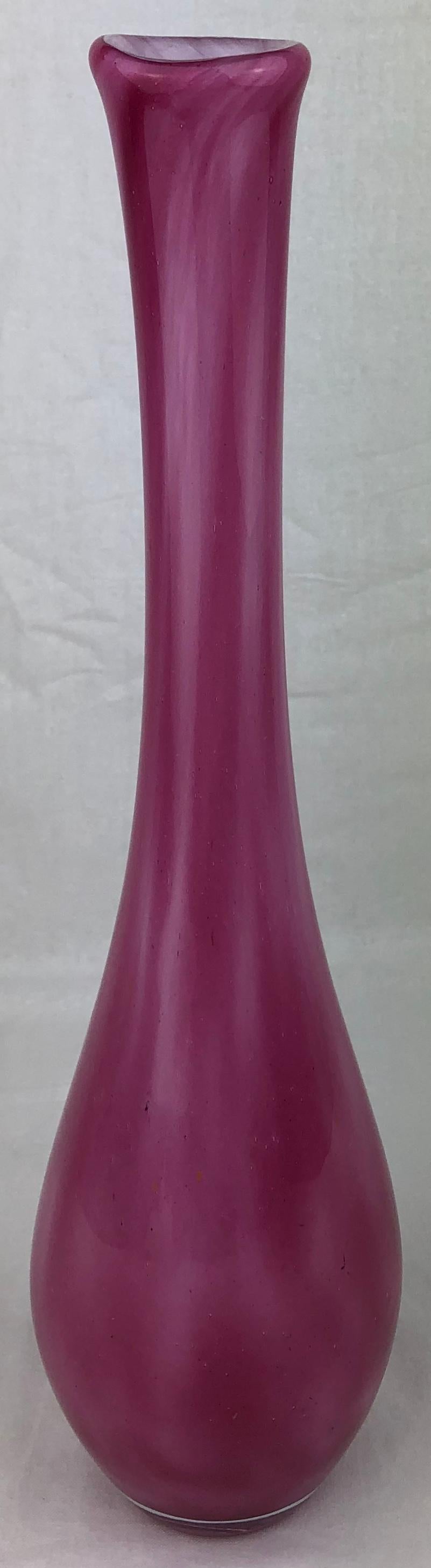 French Art Glass Pink Stem Flower Vase Signed Pierre Nicolle In Good Condition For Sale In Miami, FL