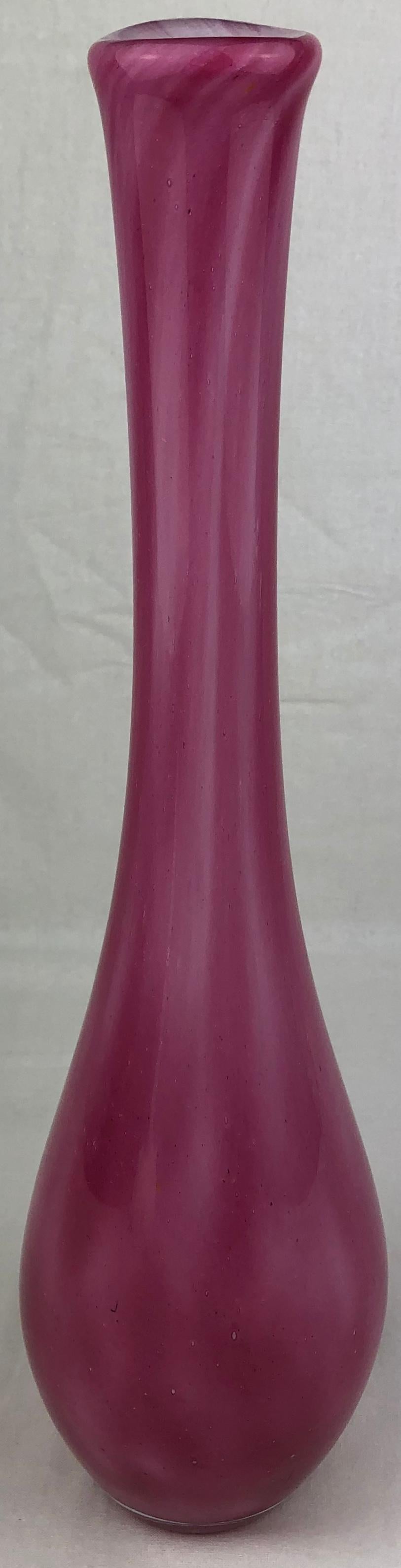 20th Century French Art Glass Pink Stem Flower Vase Signed Pierre Nicolle For Sale