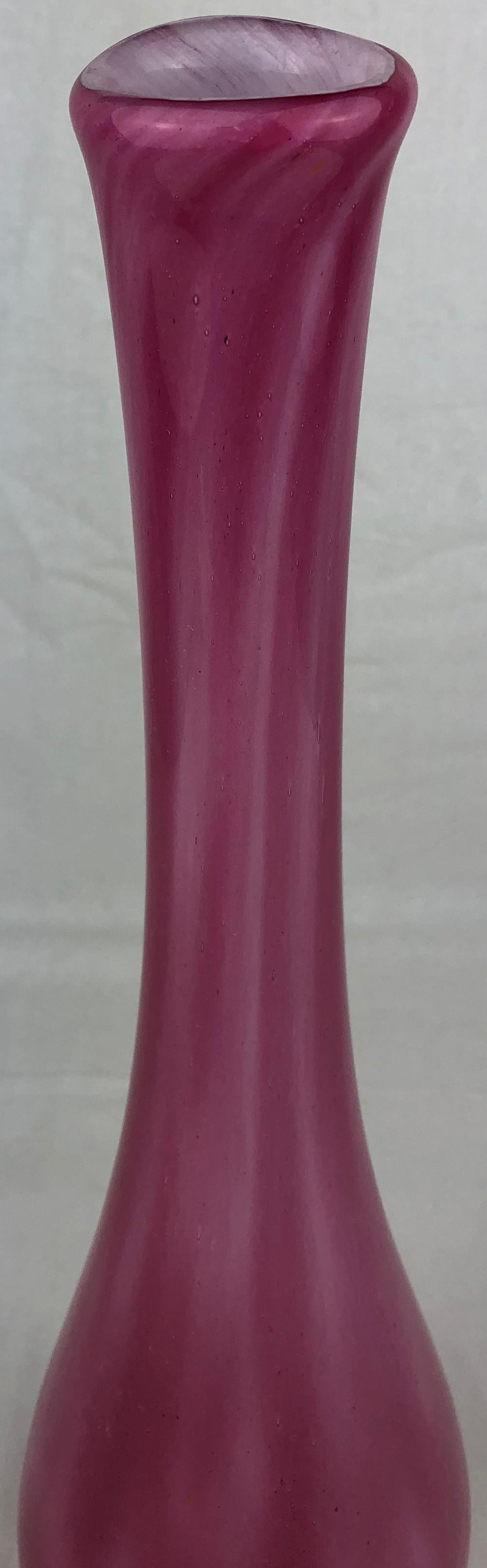 French Art Glass Pink Stem Flower Vase Signed Pierre Nicolle For Sale 1