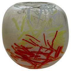 Retro French Art Glass Vase, Signed Red Yellow White