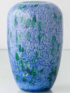 French Art Glass Vase, La Rochère, Blue Green Mouth Blown Cased Glass