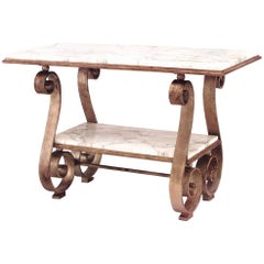 French Art Moderne Gilt Wrought Iron and Marble Low Table
