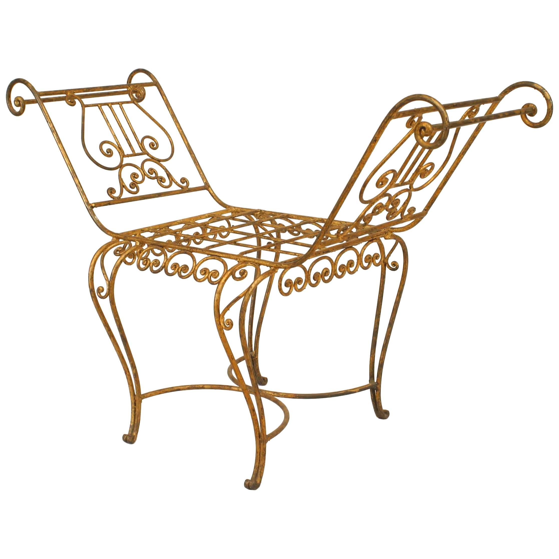 French Art Moderne Lyre Window Bench