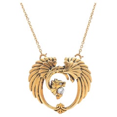 French Art Nouveau 18 Karat & Diamond Dragon Pin-Pendant
