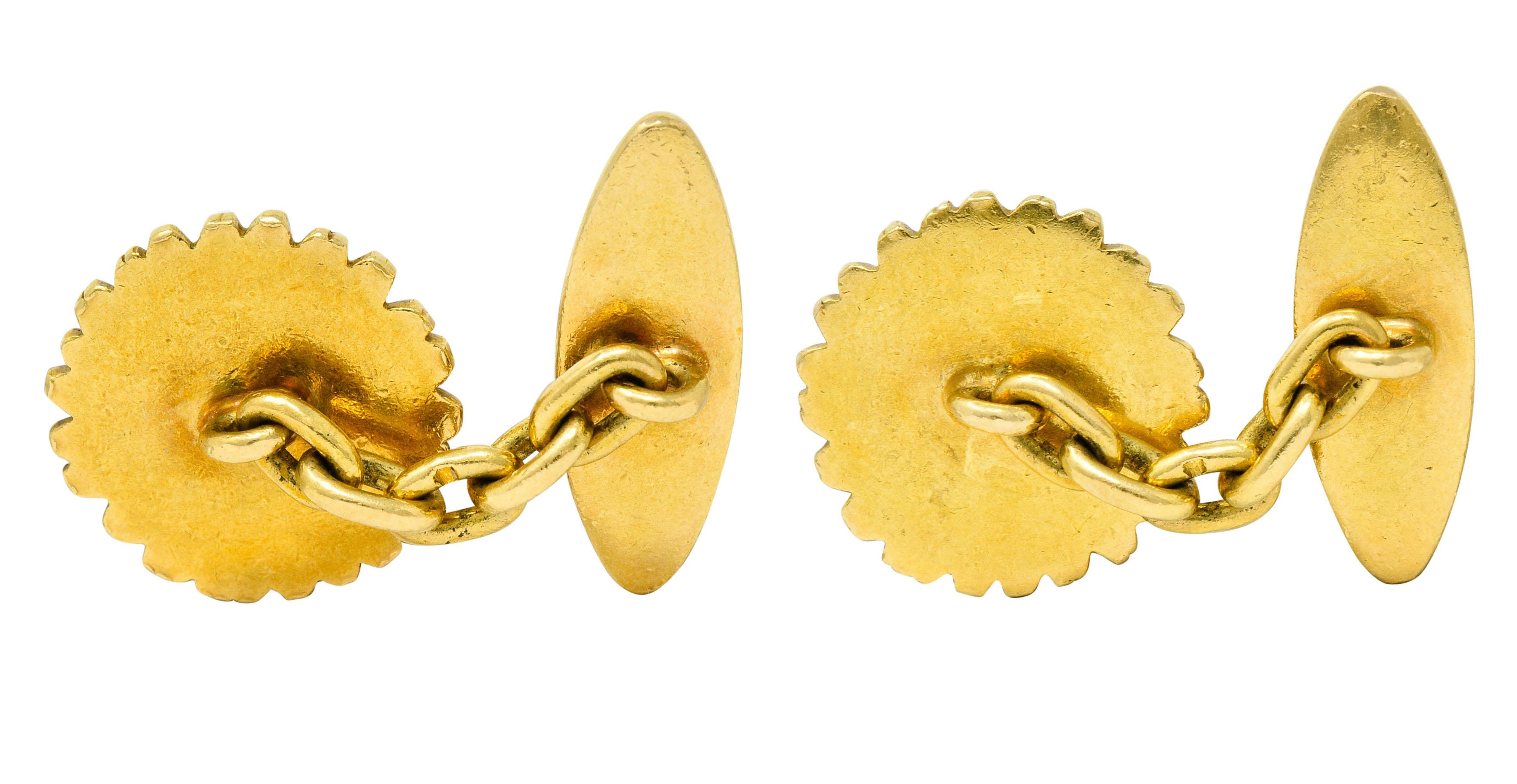 French Art Nouveau 18 Karat Gold Daisy Girl Cufflinks In Excellent Condition In Philadelphia, PA
