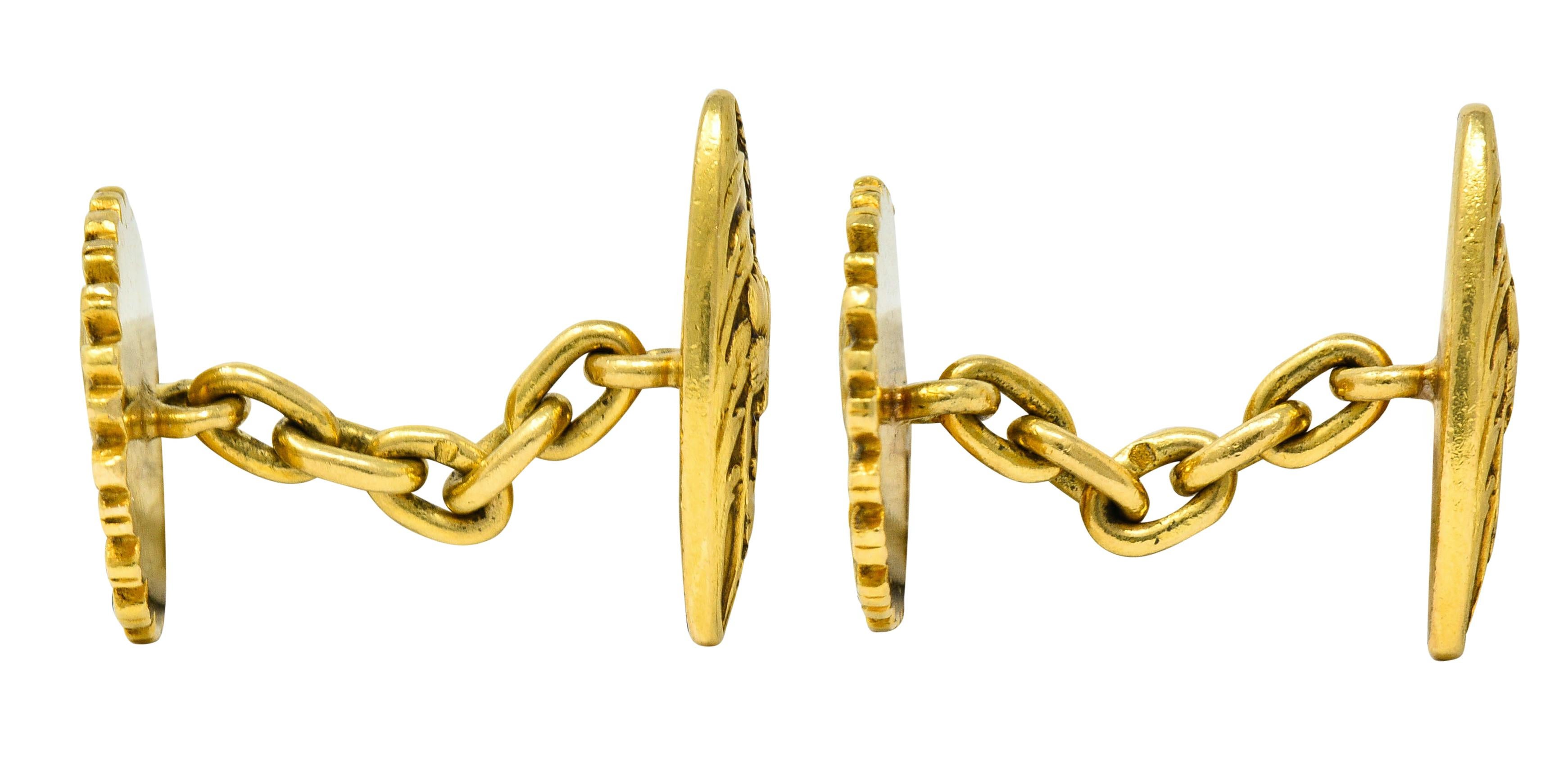 Women's or Men's French Art Nouveau 18 Karat Gold Daisy Girl Cufflinks