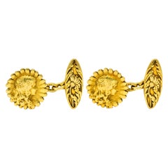 French Art Nouveau 18 Karat Gold Daisy Girl Cufflinks