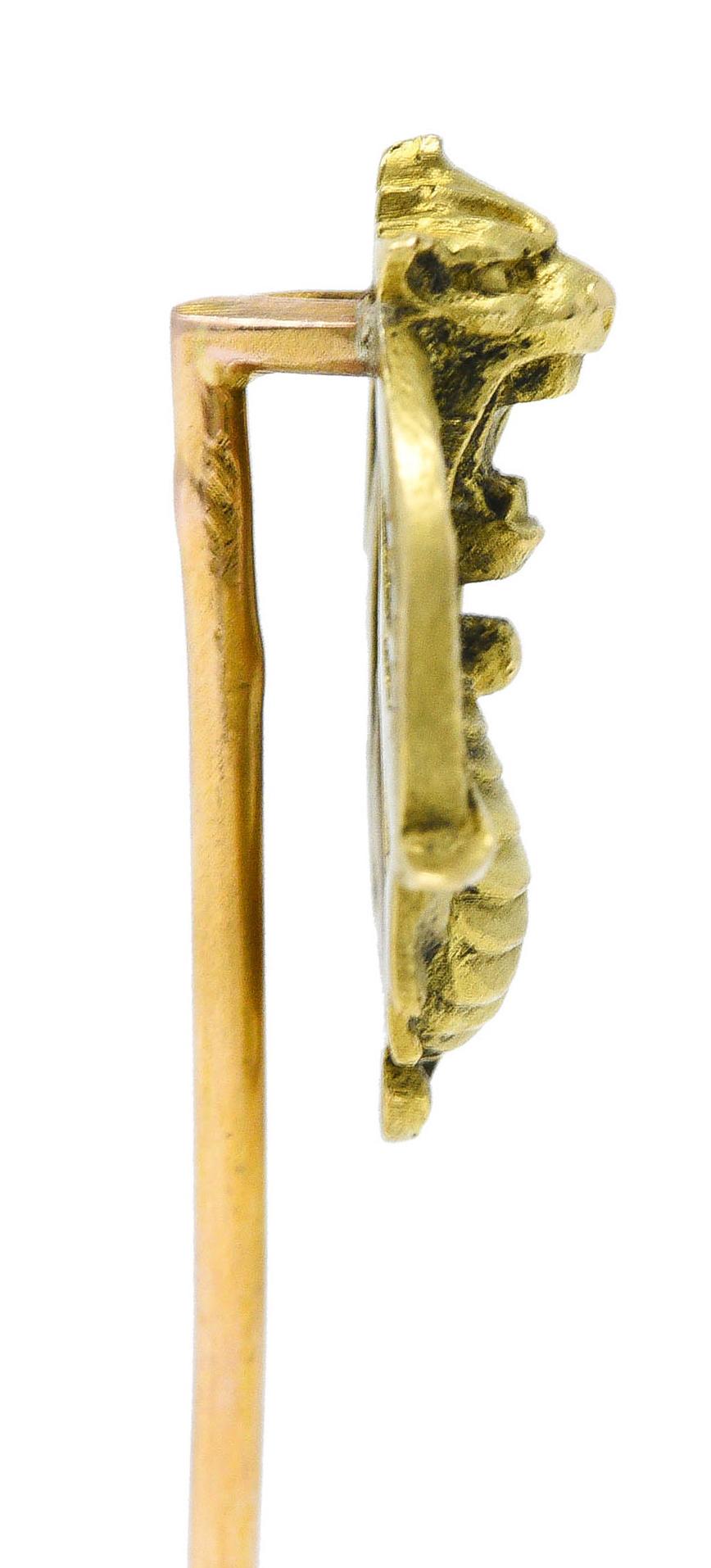 French Art Nouveau 18 Karat Green Gold Serpent Dragon Stickpin For Sale 1