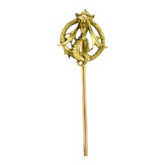 Vintage French Art Nouveau 18 Karat Green Gold Serpent Dragon Stickpin