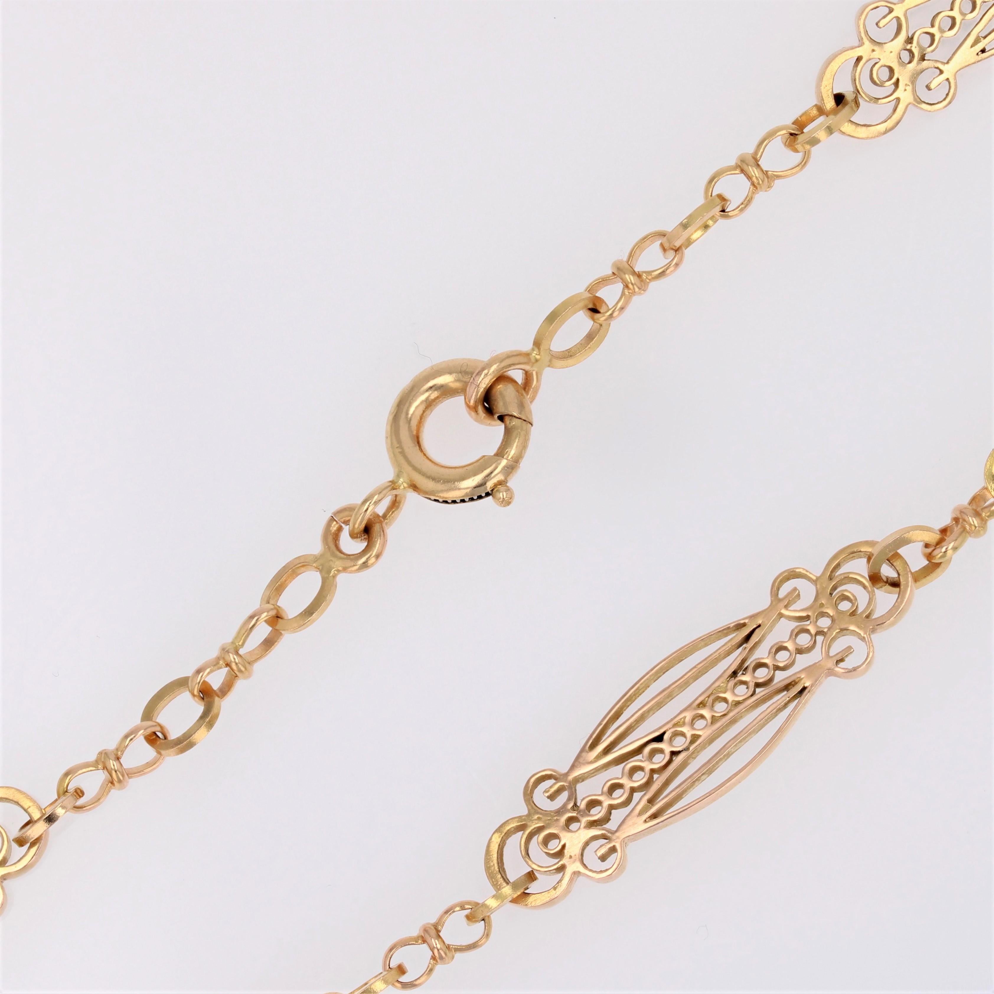 Französischer Jugendstil 18 Karat Gelbgold Art Nouveau Lange Halskette im Angebot 10