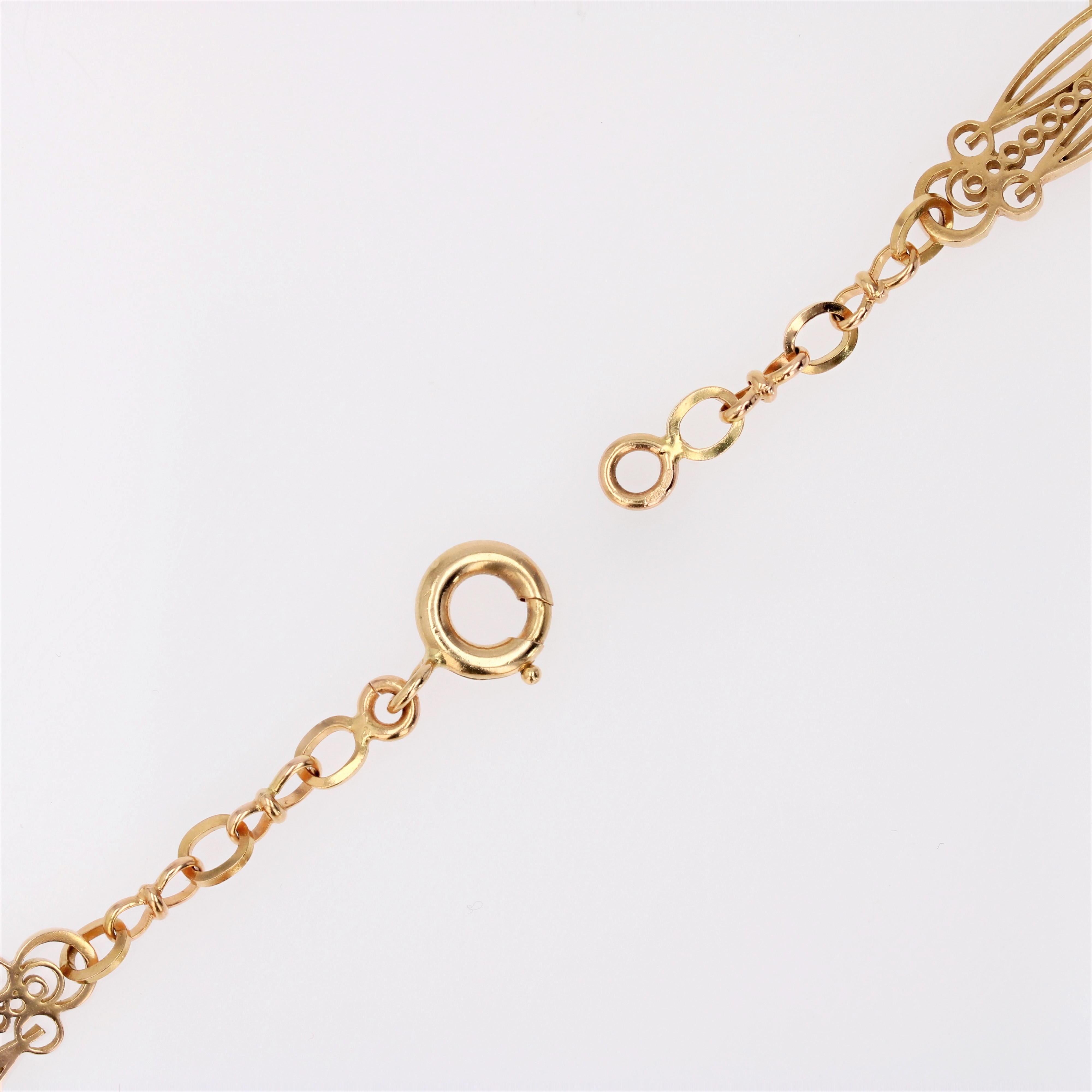 Französischer Jugendstil 18 Karat Gelbgold Art Nouveau Lange Halskette im Angebot 11