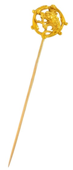 French Art Nouveau 18 Karat Yellow Gold Winged Lion Antique Stickpin
