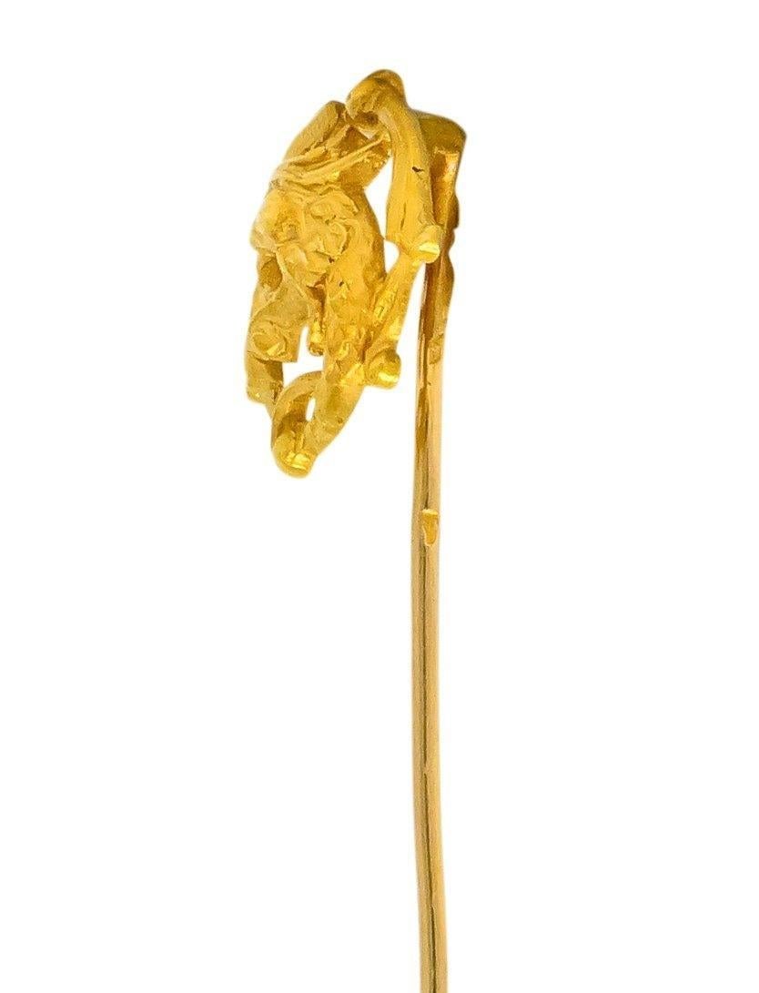 French Art Nouveau 18 Karat Yellow Gold Winged Lion Antique Stickpin In Excellent Condition For Sale In Philadelphia, PA
