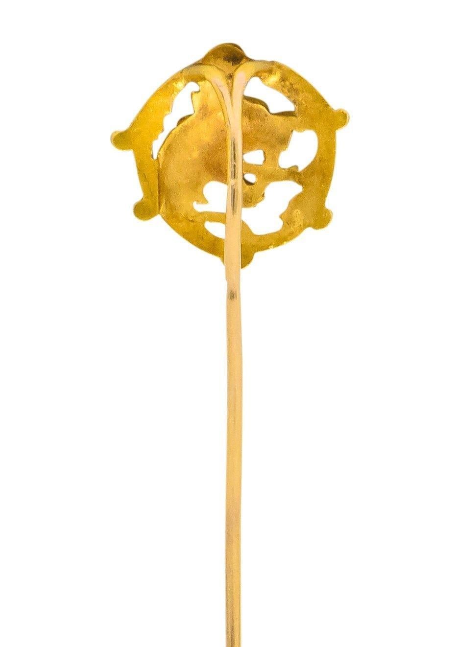 Women's or Men's French Art Nouveau 18 Karat Yellow Gold Winged Lion Antique Stickpin For Sale