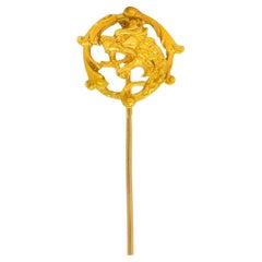 French Art Nouveau 18 Karat Yellow Gold Winged Lion Antique Stickpin