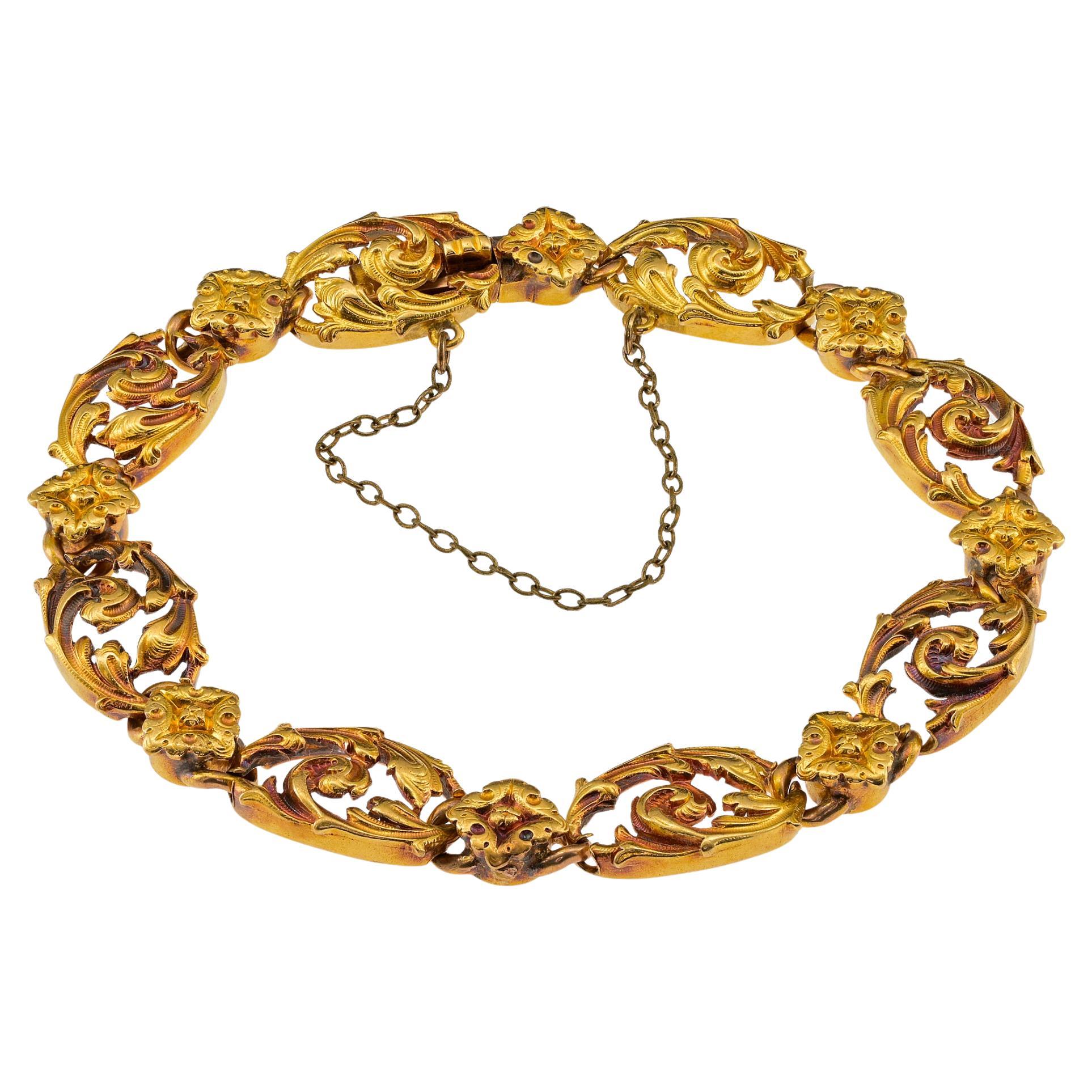 French Art Nouveau 18 Kt gold carved bracelet