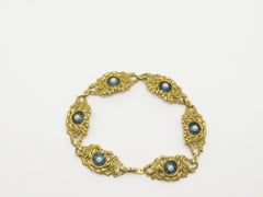 French Art Nouveau 18 Karat Gold Enamel and Pearl Floral Motif Bracelet