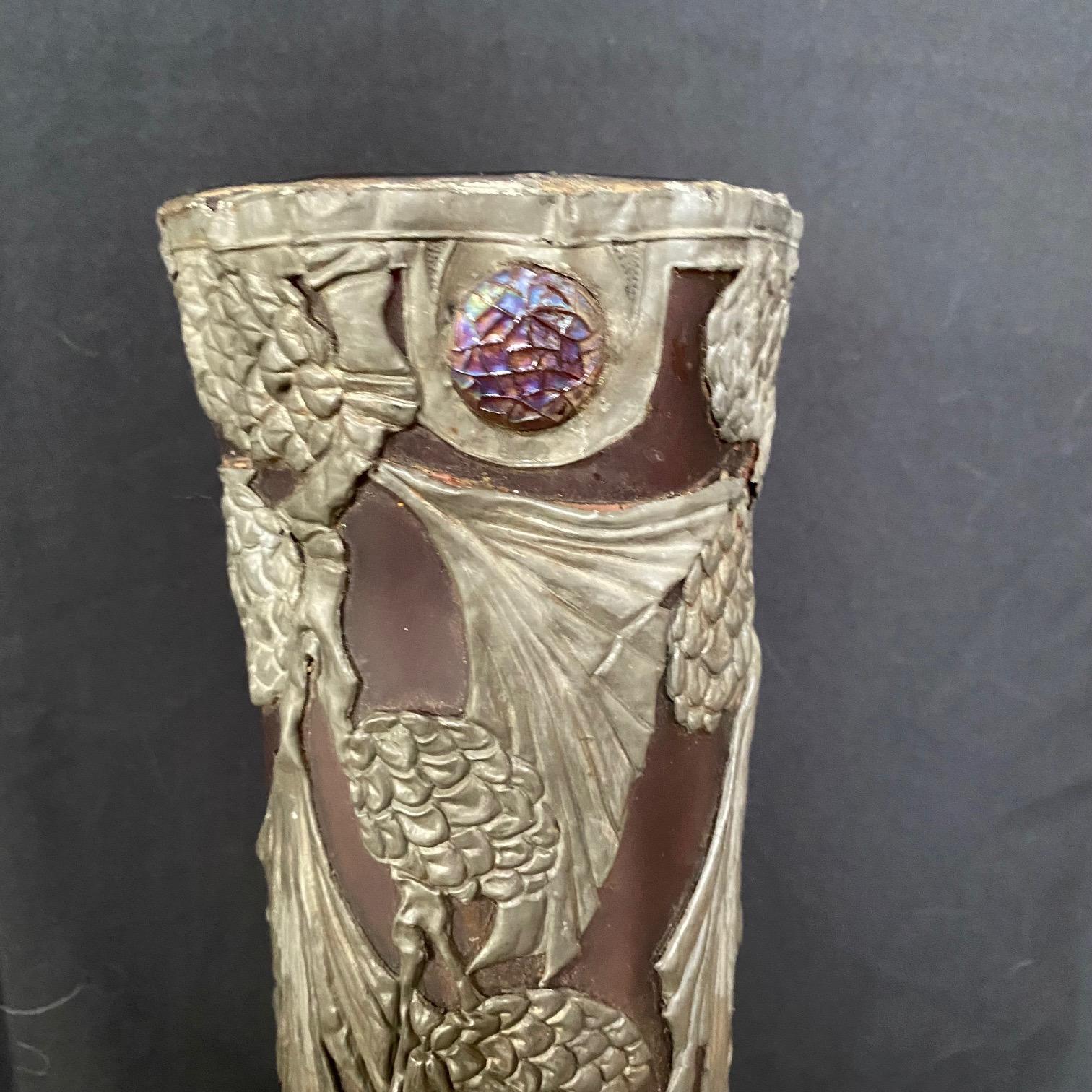Ensemble de vases et bols à bijoux Art Nouveau français 3 pièces en étain et verre en vente 4