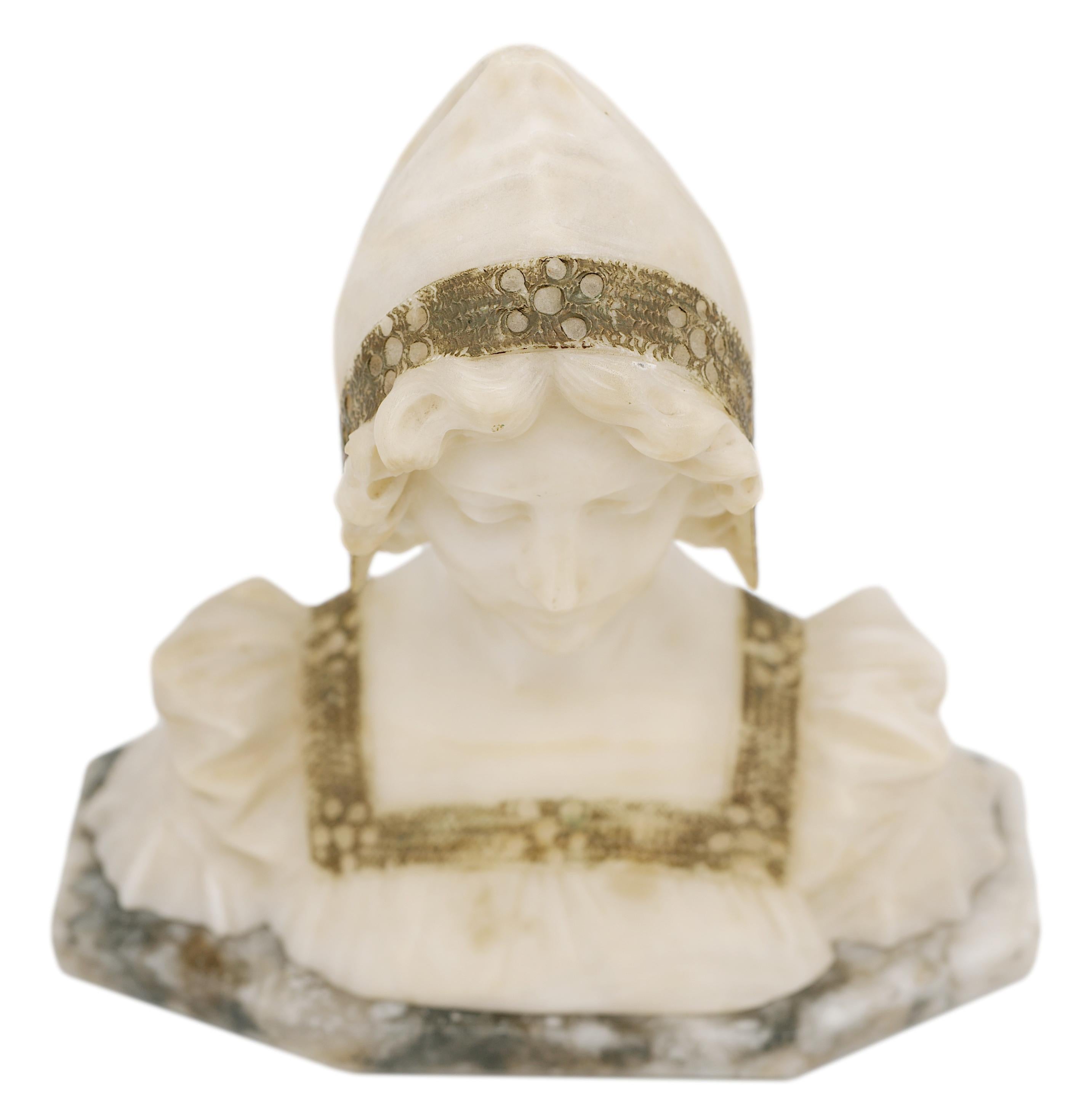 French Art Nouveau Alabaster Young Lady, 1900 For Sale 7