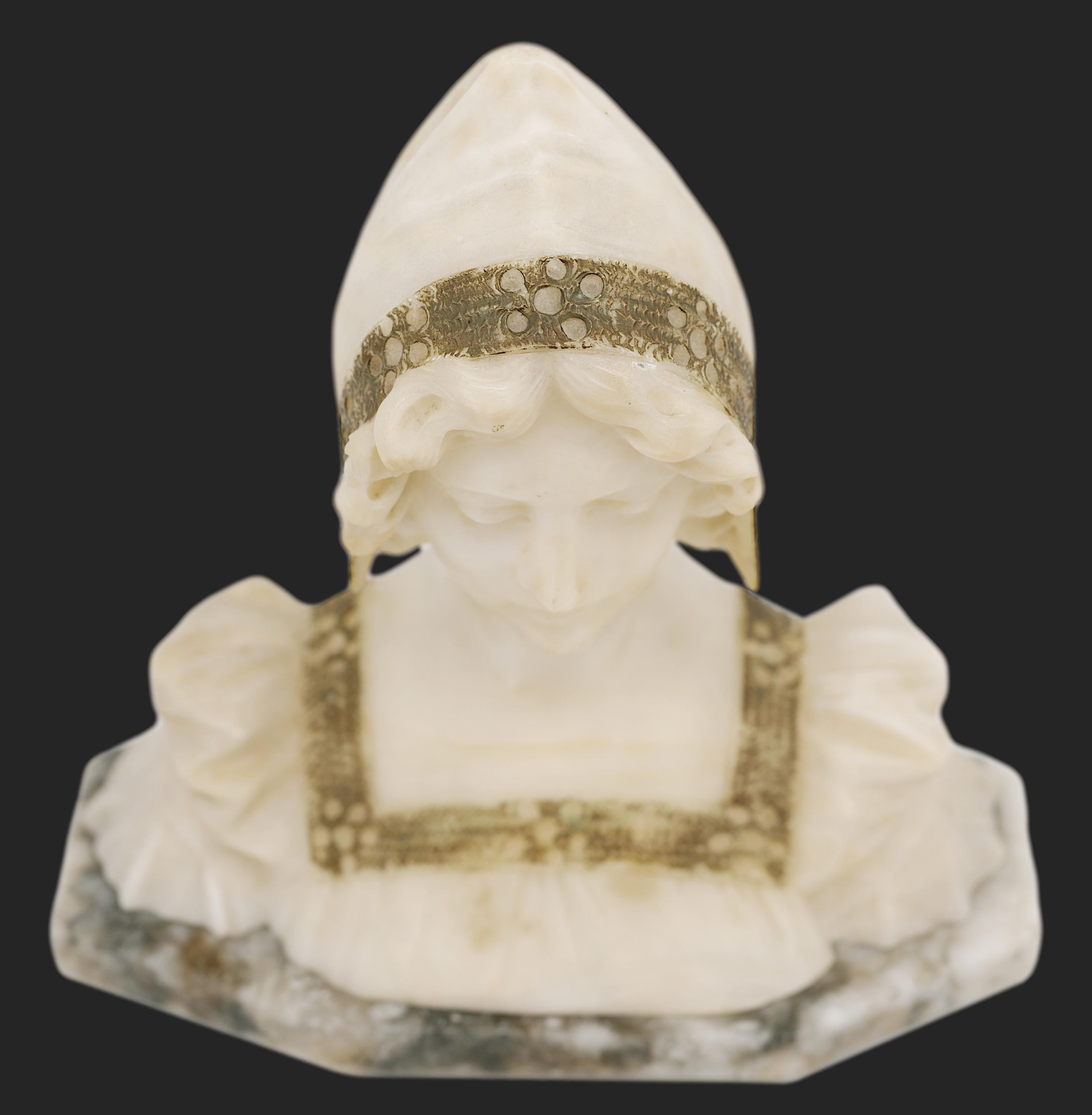 French Art Nouveau Alabaster Young Lady, 1900 For Sale 8