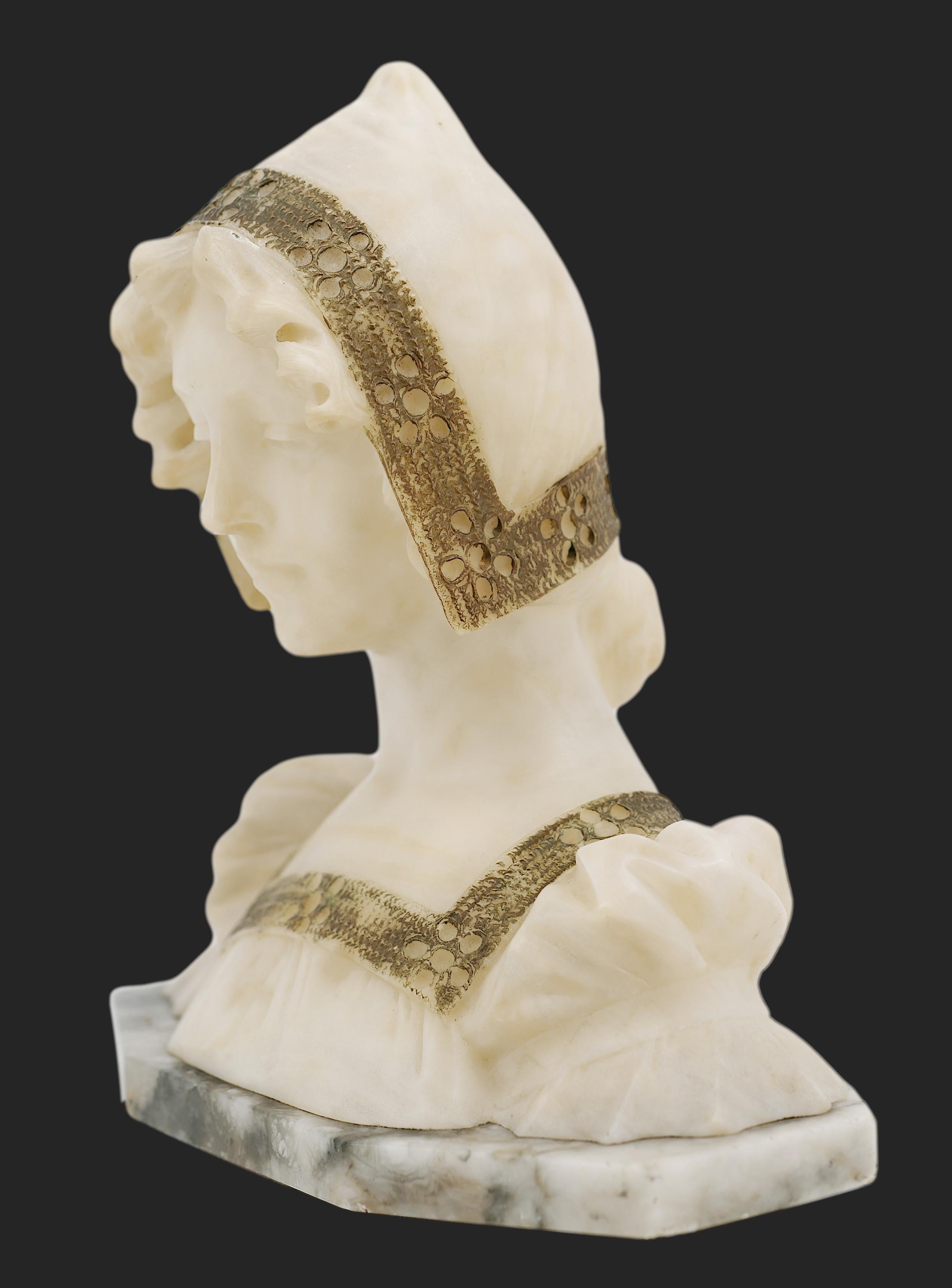 French Art Nouveau Alabaster Young Lady, 1900 For Sale 9