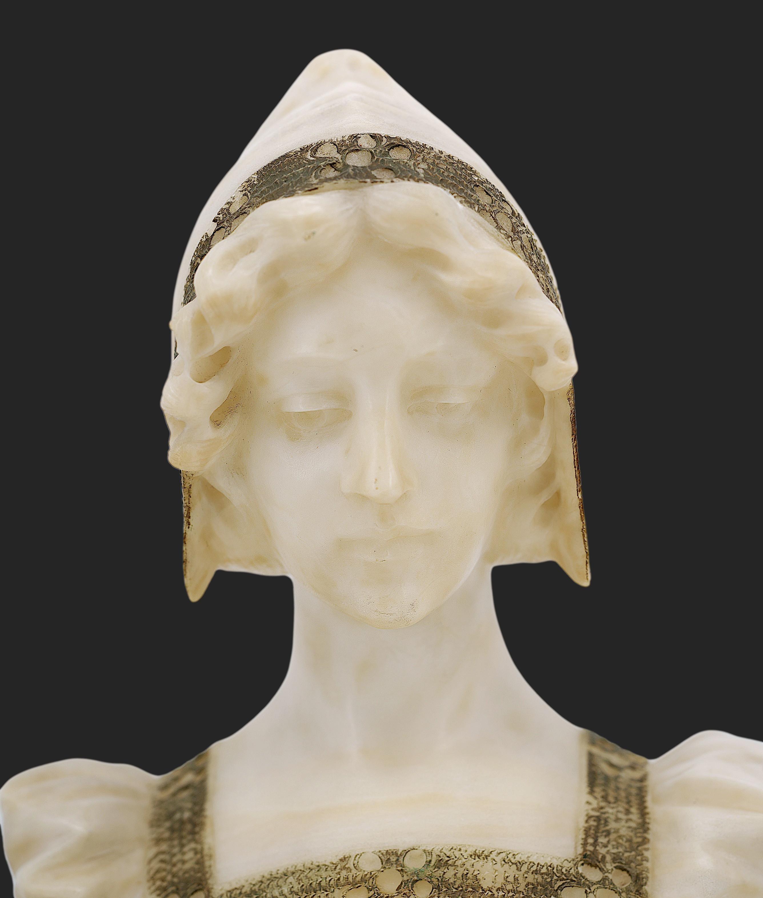 Early 20th Century French Art Nouveau Alabaster Young Lady, 1900 For Sale