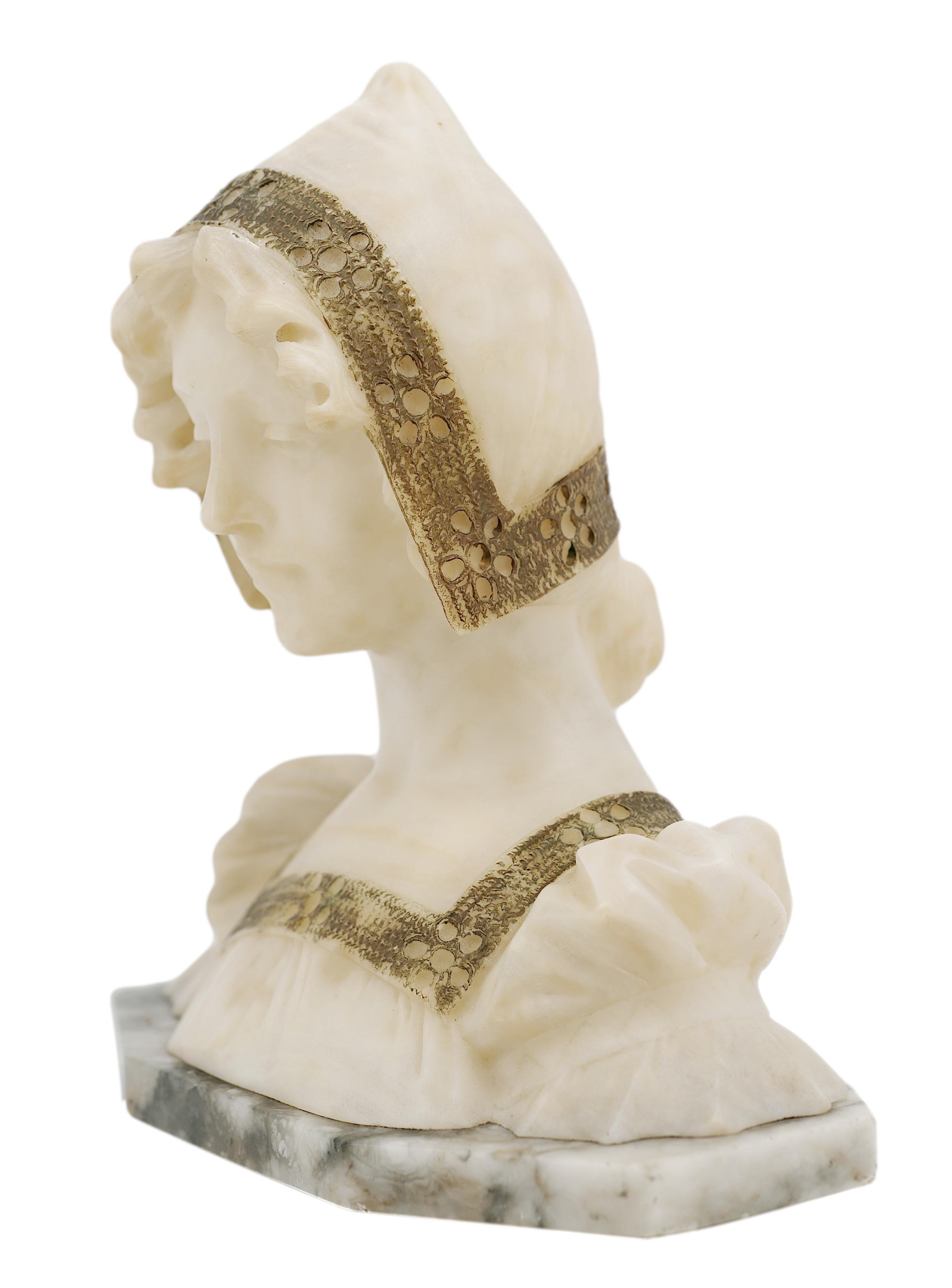 Early 20th Century French Art Nouveau Alabaster Young Lady, 1900 For Sale