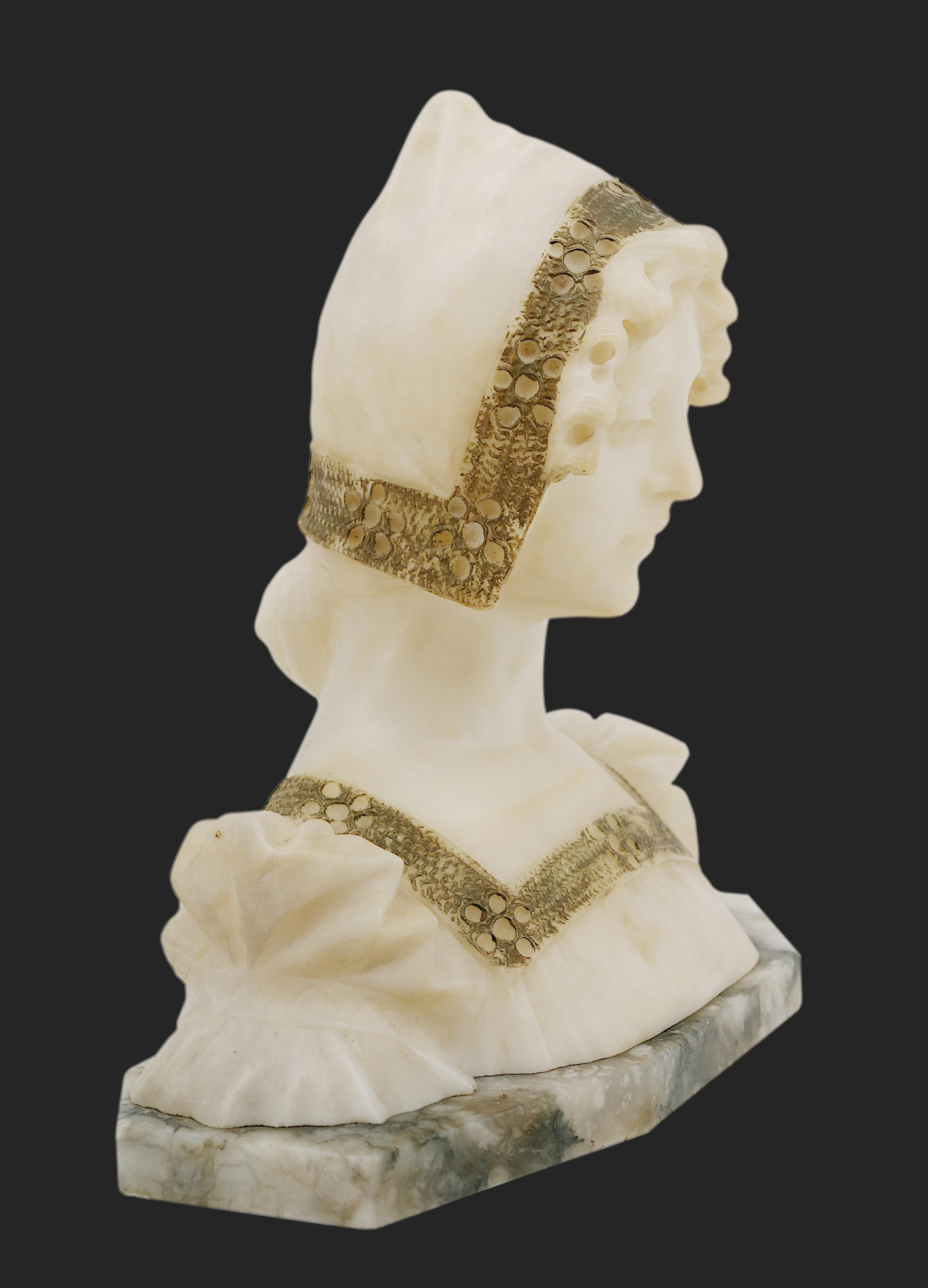 French Art Nouveau Alabaster Young Lady, 1900 For Sale 3