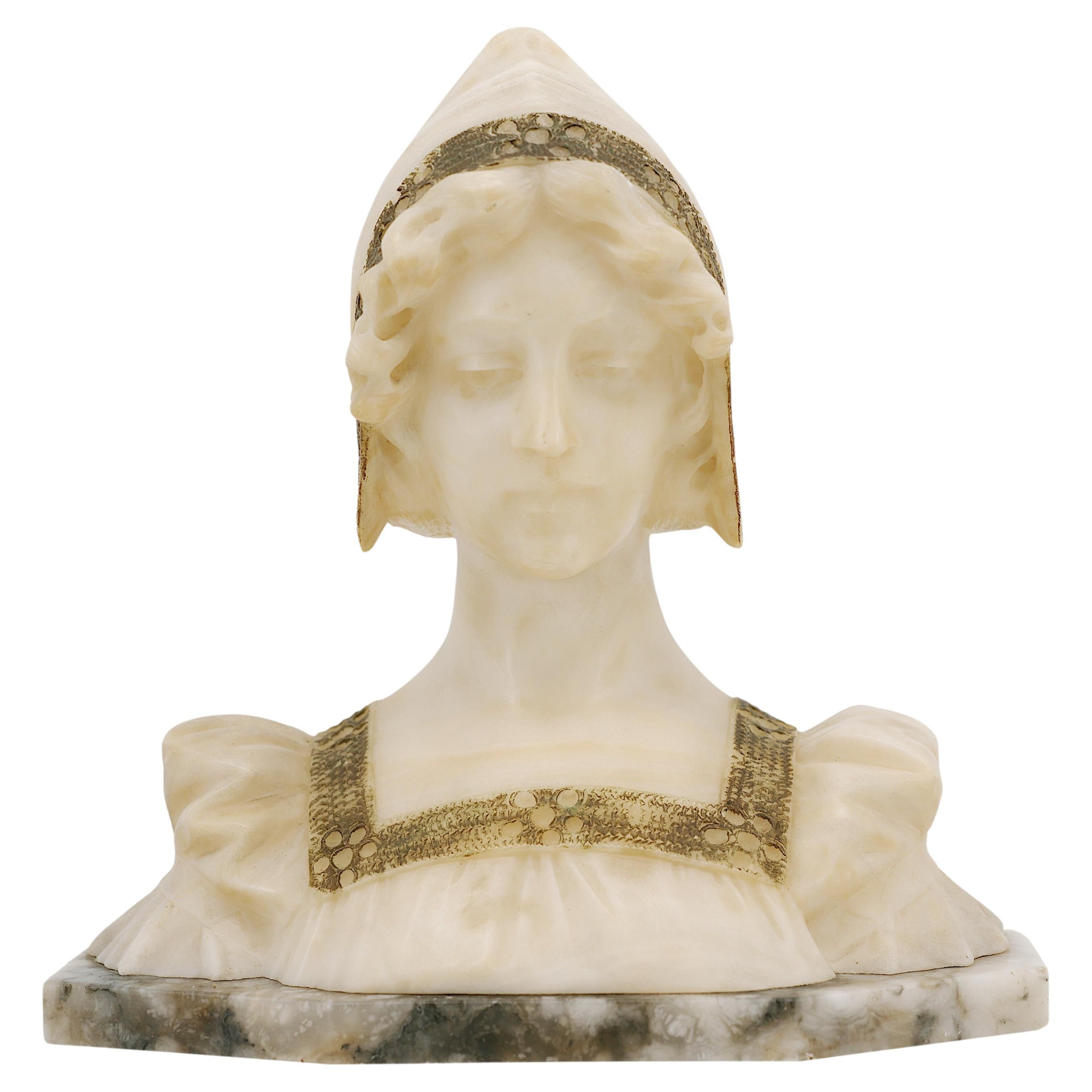 French Art Nouveau Alabaster Young Lady, 1900 For Sale