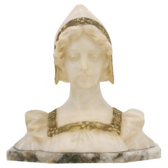 Antique French Art Nouveau Alabaster Young Lady, 1900