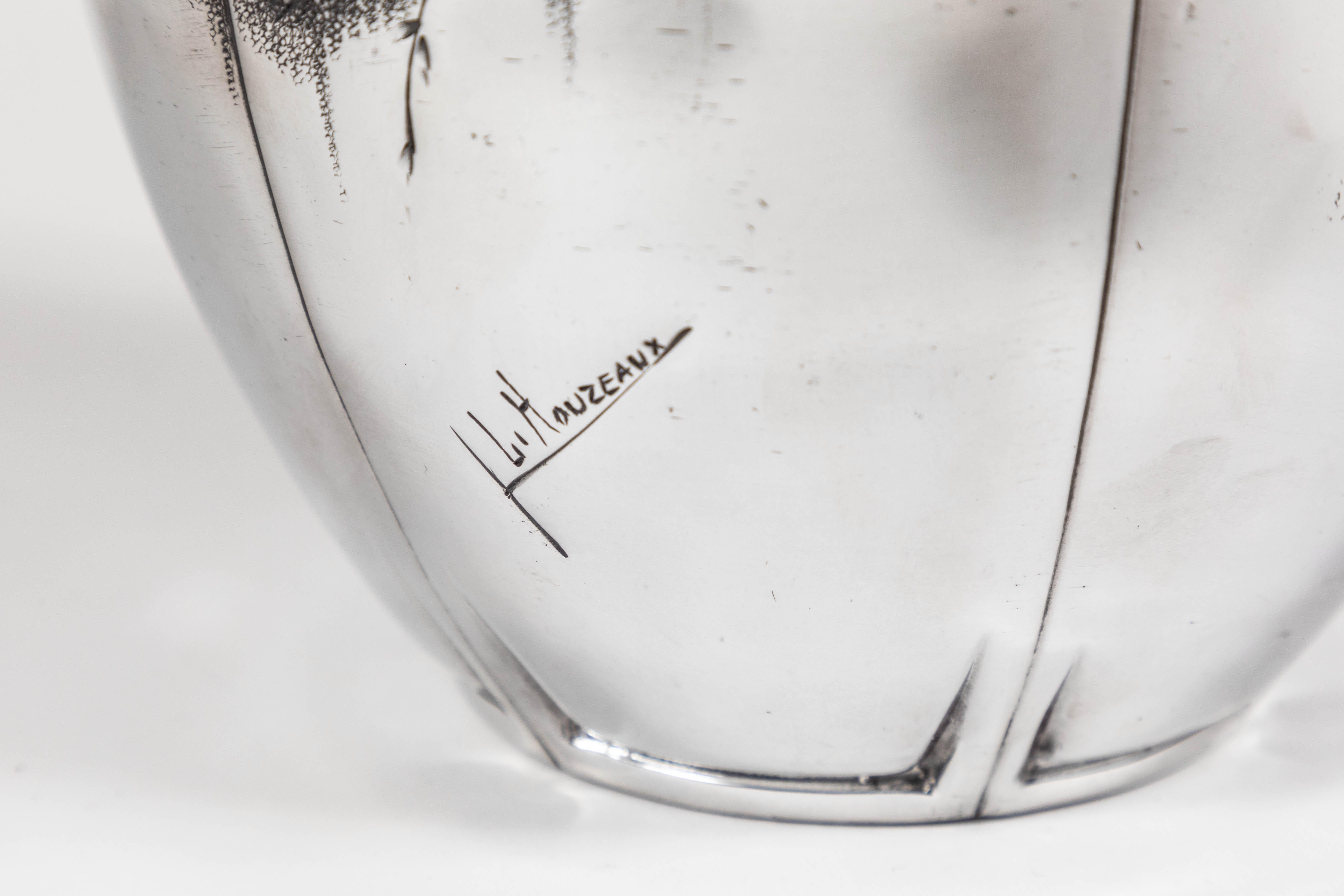 French Art Nouveau Aluminum Vase by L. Houzeaux 1