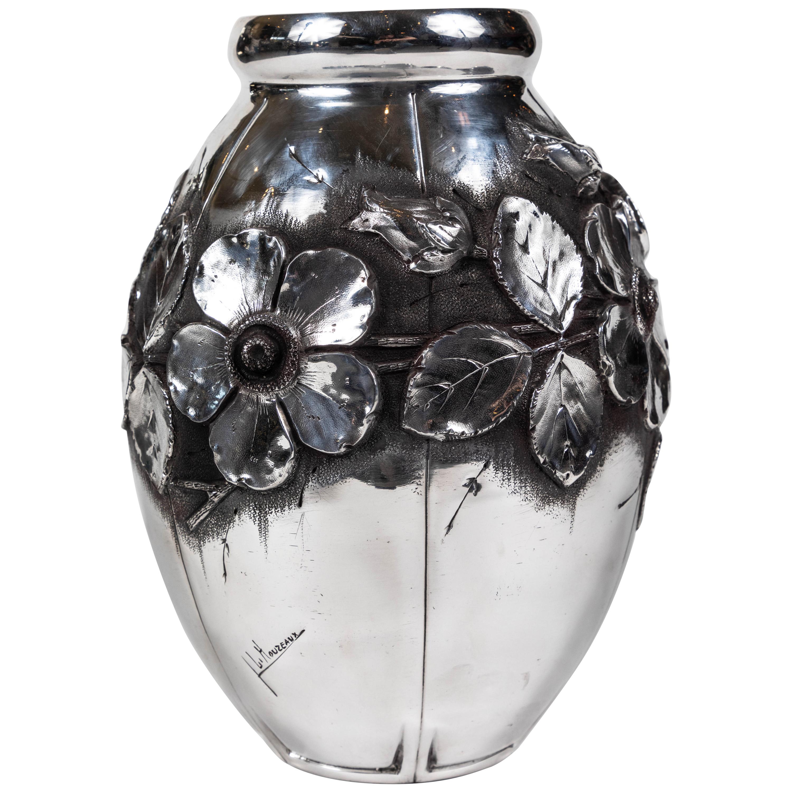 French Art Nouveau Aluminum Vase by L. Houzeaux
