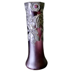 French Art Nouveau Amethyst Vase with Pewter Overlay  Tall Aesthetic Amethyst