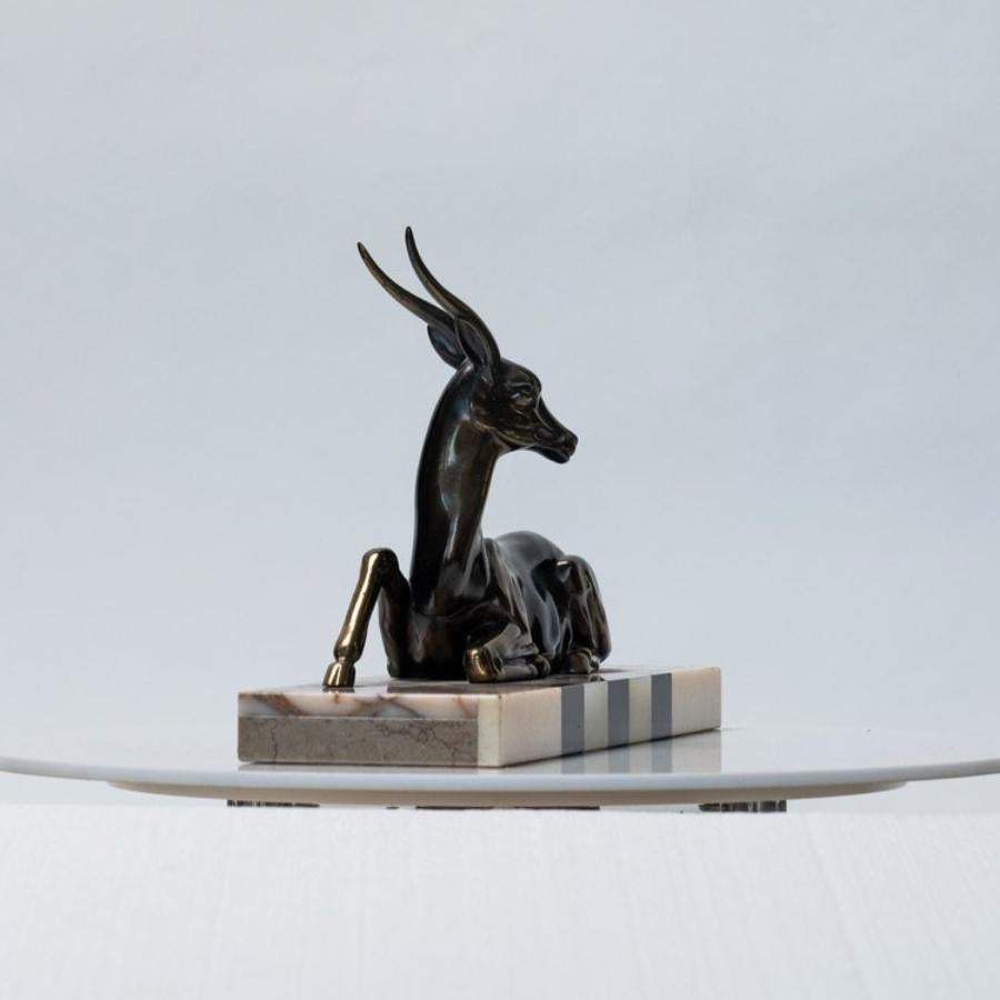 French Art Nouveau Antelope Sculpture, Spelter on Marble Base 1