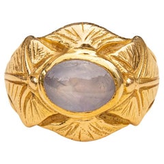 Art Nouveau Francés Antiguo Anillo de Zafiro Estrella Lila de Oro de 18K de 1,6ct